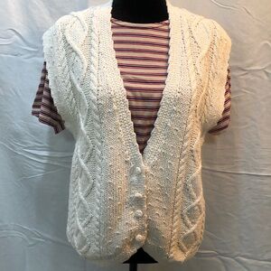 White Cable Knit V-Neck Sweater